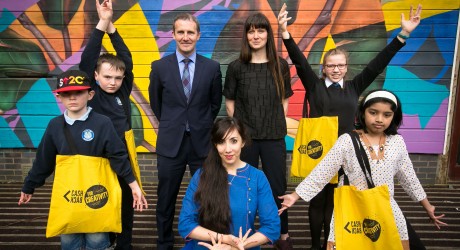 Justice Secretary Michael Matheson meets with local youngsters involved with CashBack For Creativity projects at WHALE Arts in Wester Hailes. One of 32 community based arts projects across the country supported to receive over £250,000 through CashBack F
