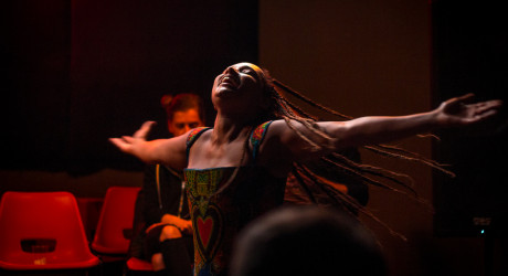 Mara Menzies performing at the Workers Theatre Weekender, 2017