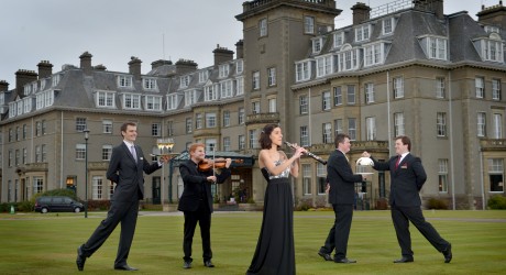 RCS and Gleneagles Gala Concert. L-R Lewis Hunter, Colin McKee, Clara Lafuente García, Callum Rees and Cameron Baxter. Pic by Julie Howden