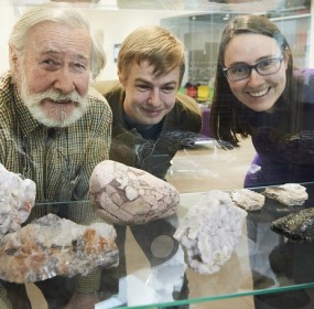 Calum Anton, Keiran Young and Sam Clark with the geological specimens_resize
