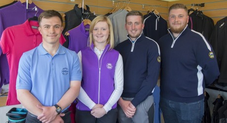 Golf students Michael Schinkel, Caitlin Boa, Alistair McNaughton and Graham Minton at Golspie Golf Club shop